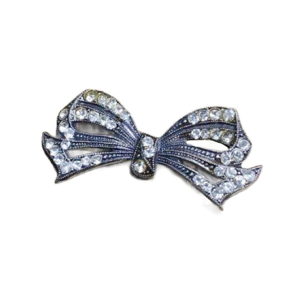 Art Deco Sterling Marcasite Crystal Bow Ribbon Brooch